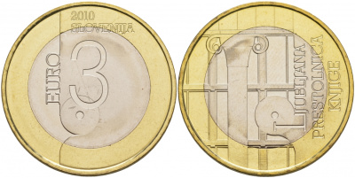 Словения 3 евро 2010 Любляна - всемирная столица книги KM 95 биметалл UNC M7-08