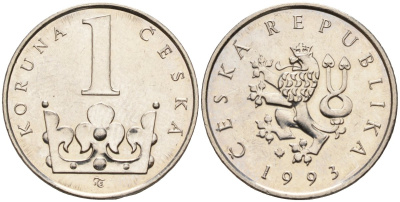 Чехия 1 крона 1993 KM 7 сталь плакированная никелем 4152-927