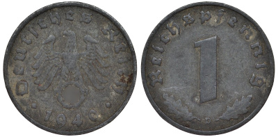 Германия 1 рейхспфенниг 1940 D - Мюнхен KM 89 цинк 4173-643