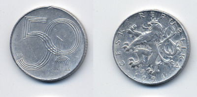 ЧЕХИЯ 50 ГЕЛЛЕРОВ 1994 KM 3.1 алюминий 46-553