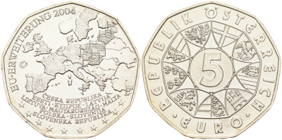 Австрия 5 евро 2004 расширение евросоюза KM 3122 серебро UNC 11-281-24