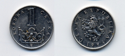 Чехия 1 крона 1994 KM 7 сталь плакированная никелем 46-1027