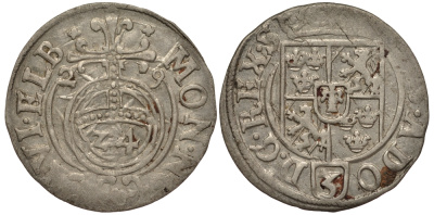 Польша, Эльблонг 1/24 талера (полторак) 1629 (16)29, Густав Адольф, Шведское правление (1626-1636), вес 1,11 гр., городской выпуск KM 11 серебро 1516-1234