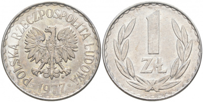 ПОЛЬША 1 ЗЛОТЫЙ 1977 MW KM 49.1 алюминий 68-426