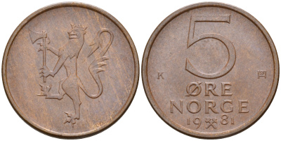 Норвегия 5 эре 1981 Улаф V (1958-1991) KM 415 бронза    4596-254