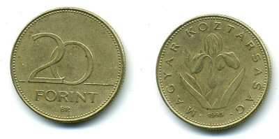 ВЕНГРИЯ 20 ФОРИНТОВ 1995 ВЕНГЕРСКИЙ ИРИС KM 696 никель латунь 25-846