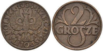 Польша 2 гроша 1934 w, Республика KM 9а, Parchimowicz 102i бронза 4580-511