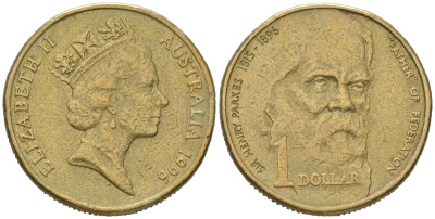 Австралия 1 доллар 1996 100 лет со дня смерти сэра Генри Паркса KM 310 алюминиевая бронза aUNC 4620-716