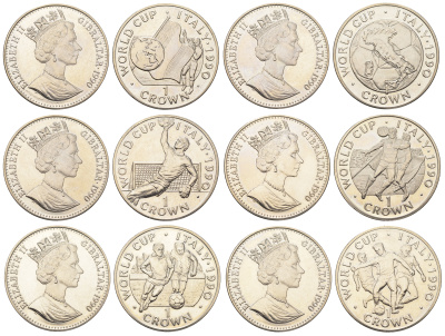 Гибралтар полный набор из 6 монет (1 крона) 1990 Чемпионат мира по футболу 1990 KM 33, 34, 35, 36, 37 и 38 медно-никель BU 1524-1525-1535