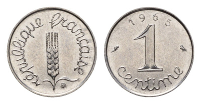 Франция 1 сантим 1965 KM 928 нержавеющая сталь 4651-818