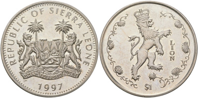 Сьерра-Леоне 1 доллар 1997 Лев KM 47 медно-никель BU 4368-921