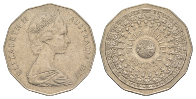 Австралия 50 центов 1977 25 лет правлению Королевы Елизаветы II KM 70 медно-никель 4653-1123