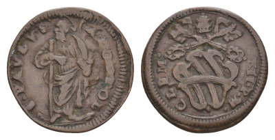 Папская Область, Губбио 1 каттрино 1730-1740 Святой Павел, Климент XII (1730-1740) медь 5010-234