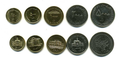 ИРАН ЛОТ ИЗ 5 МОНЕТ 2009-2010 (250, 500, 1000, 2000, 5000 РИАЛОВ) UNC N4-51