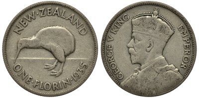 Новая Зеландия 1 флорин 1935 Георг V (1910-1936), Киви KM 4 серебро 272-1333
