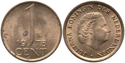 НИДЕРЛАНДЫ 1 ЦЕНТ 1975 ЮЛИАНА KM 180 бронза 96-1239