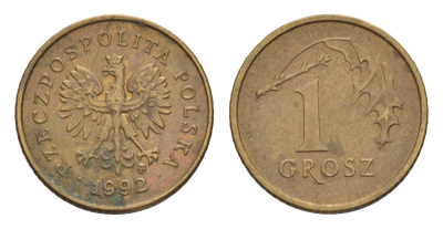 Польша 1 грош 1992 Y 276 марганец латунь 4627-1051