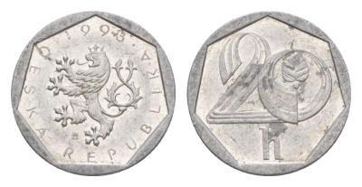 Чехия 20 геллеров 1993 KM 2.1 алюминий 4632-516