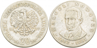 ПОЛЬША 20 ЗЛОТЫХ 1977 MW НАВОТКО KM 69 медно-никель 4403-835