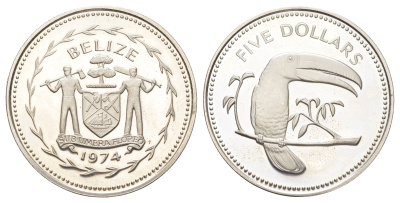Белиз 5 долларов 1974 попугай Ара KM 44 медно-никель PROOF 11-167-24