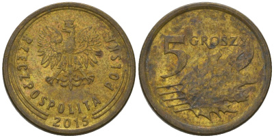 Польша 5 грошей 2015 MW Y 925 сталь плакированная латунью 4617-1169