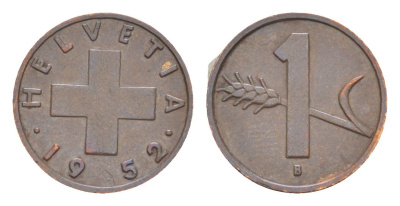 Швейцария 1 раппен 1952 B KM 46 бронза 4611-567