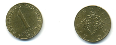 АВСТРИЯ 1 ШИЛЛИНГ 1976 KM 2886 алюминиевая бронза 80-356