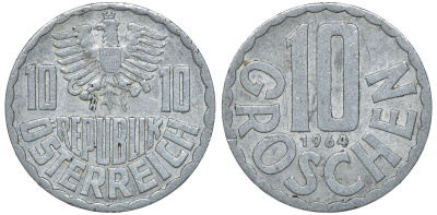 Австрия 10 грошей 1964 KM 2878 алюминий 72-1231
