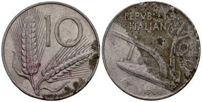 Италия 10 лир 1968 KM 93 алюминий 4176-232