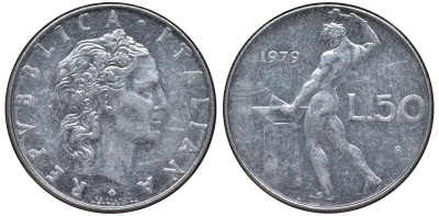 Италия 50 лир 1979 R, Вулкан KM 95.1 сталь 51-1343