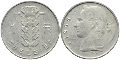 БЕЛЬГИЯ 1 ФРАНК 1966 BELGIE KM 143.1 медно-никель 4388-925