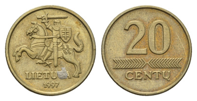 Литва 20 центов (сентов) 1997 KM 107 никель латунь 201-619