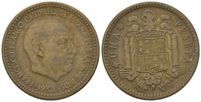Испания 1 песета 1953 (63) Франсиско Франко (1939-1975) KM 775 алюминиевая бронза 4621-442