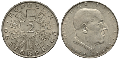 Австрия 2 шиллинга 1933 на смерть канцлера Игнаца Зейпеля KM 2849 серебро 413-2013