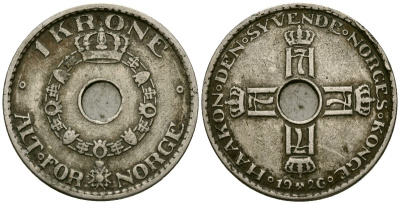 Норвегия 1 крона 1926 Хокон VII (1905 - 1957) KM 385 медно-никель 4582-216