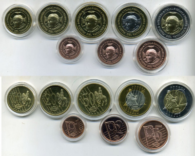 ВАТИКАН НАБОР ИЗ 8 МОНЕТ 2002 ЕВРОПРОБНИКИ (крупный формат) СЕРТИФИКАТ КАПСУЛЫ, ИОАНН ПАВЕЛ II биметалл PROOF 06-081-5