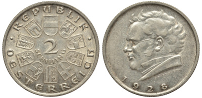Австрия 2 шиллинга 1928 100 лет со дня смерти Франца Шуберта KM 2843 серебро 413-4821