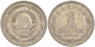 Югославия 1 динар 1965 KM 47 медно-никель 219-1136
