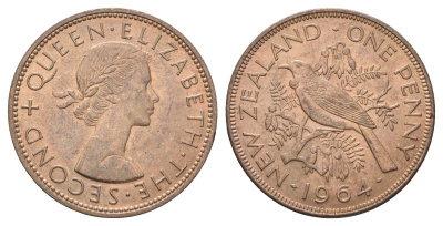 Новая Зеландия 1 пенни 1964 Елизавета II (1952-2022), новозеландский туи KM 24.2 бронза aUNC 4587-1035