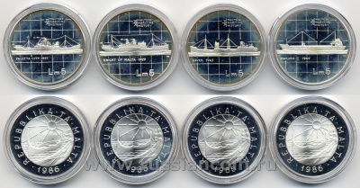 Мальта набор из 4 монет 1986 история мореходства Мальты, в фирменной коробке с сертификатом KM 83, 84, 85, 86 серебро PROOFLIKE 00-00