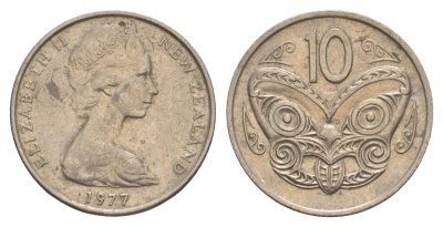 Новая Зеландия 10 центов 1977 KM 41.1 медно-никель 4179-756