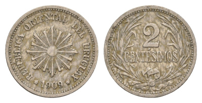 Уругвай 2 сентесимо 1909 KM 20 медно-никель 4649-751