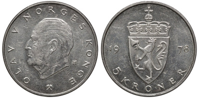 Норвегия 5 крон 1978 Улаф V (1958-1991) KM 420 медно-никель 81-835