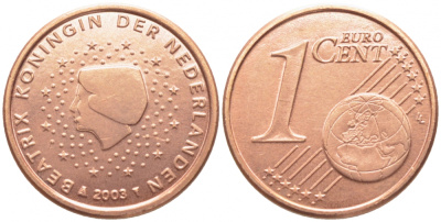 НИДЕРЛАНДЫ 1 ЕВРОЦЕНТ 2003 БЕАТРИКС KM 234 сталь плакированная медью UNC 112-337