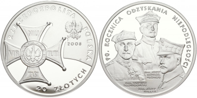 Польша 20 злотых 2008 90 лет восстановления независимости Польши KM 651 серебро PROOF 1091-2-22