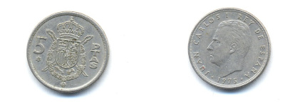 ИСПАНИЯ 5 ПЕСЕТ 1978 KM 807 медно-никель 54-1733