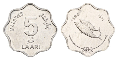 Мальдивские Острова (Мальдивы) 5 лари 1990 AH 1410 KM 69 алюминий UNC 4657-523