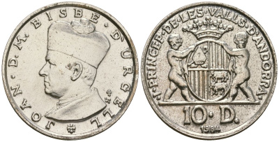 Андорра 10 динеров 1984 Жоан Марти-и-Аланис. Епископ Уржеля, тираж 7500 экз. KM 17 серебро BU 4606-557