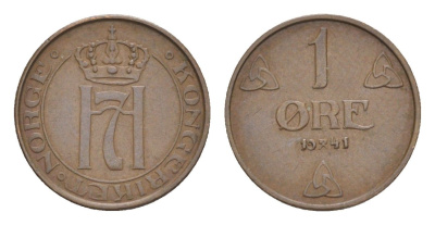 Норвегия 1 эре 1941 Хокон VII (1905-1957) KM 367 бронза 4632-1052