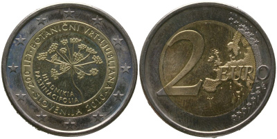 Словения 2 евро 2010 200 лет Ботаническому саду Любляны KM 94 биметалл UNC 4551-457